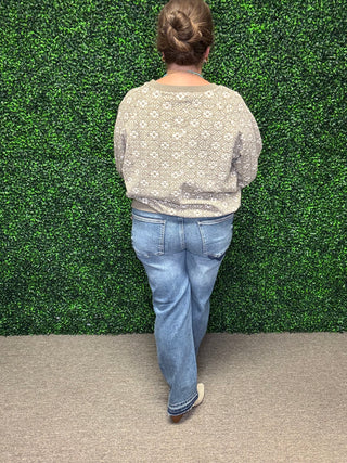 Easel Grey Flower Knit Top
