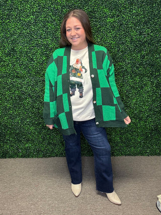 Green Checkered Cardigan