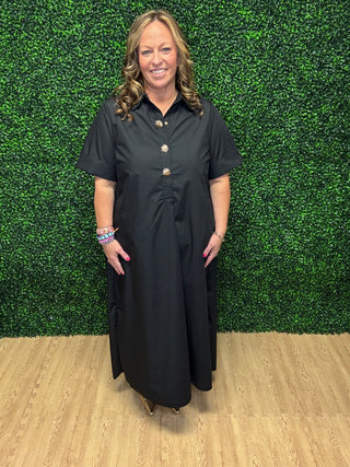 Entro Solid Short Sleeve Midi Dress