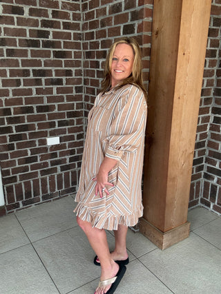 Easel Striped Button Down Shirt Dress