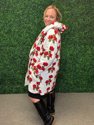 Davi & Dani Floral Button Front Hoodie Jacket