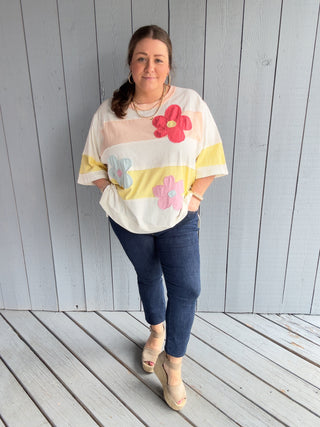Easel Flowers and Stripes Top Restock