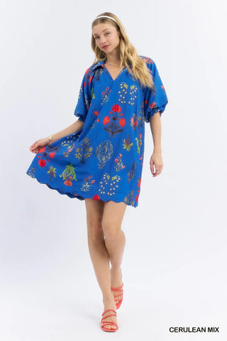 Umgee Floral Print Mini Dress