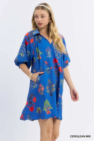 Umgee Floral Print Mini Dress