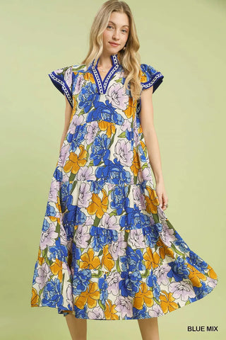 Umgee Bold Floral Tiered Midi Dress