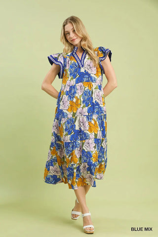 Umgee Bold Floral Tiered Midi Dress