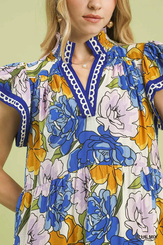 Umgee Bold Floral Tiered Midi Dress