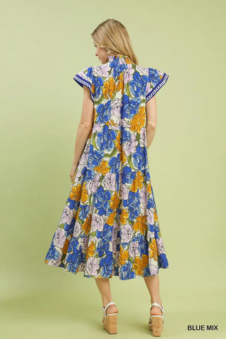 Umgee Bold Floral Tiered Midi Dress