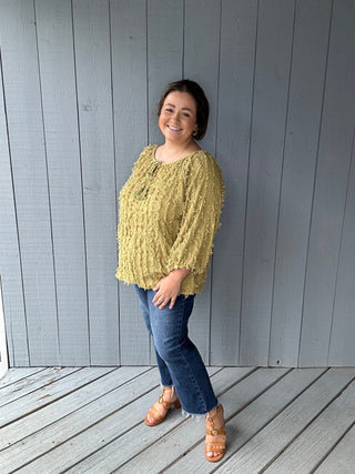 Easel Olive Textured  Blouse FINAL SALE