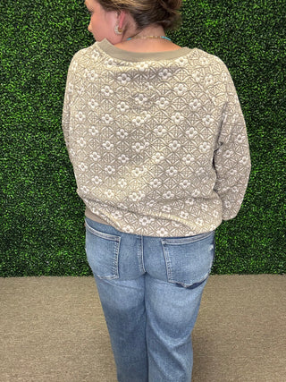 Easel Grey Flower Knit Top