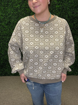 Easel Grey Flower Knit Top
