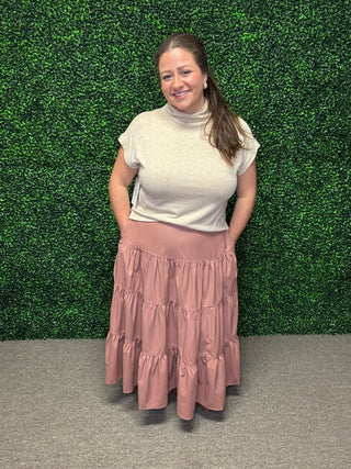 Easel Faux Leather Tiered Maxi Skirt