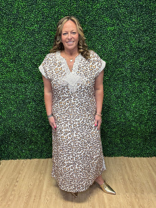 Entro Leopard Caftan Midi Dress