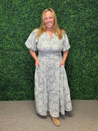 She + Sky Slate Blue Floral Maxi