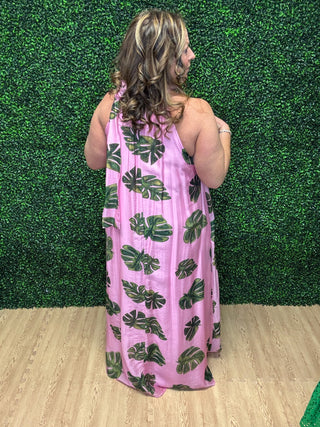Entro Pink Tropical Halter Dress