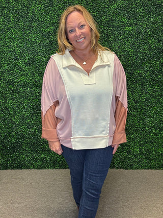 Colorblock Pullover-White Birch