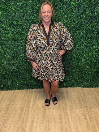 Geo Ruffle Mini Dress