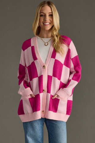 Pink Checkered Cardigan