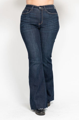 Judy Blue Raw Hem Flare Tall Dark Wash