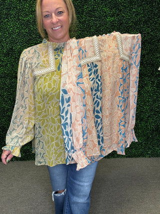 Botanical and Animal Prints  Embroidered Chiffon Shirt