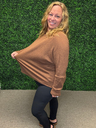 Ultra Soft Semi-Crop Brown Waffle Knit Top