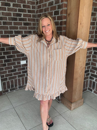 Easel Striped Button Down Shirt Dress