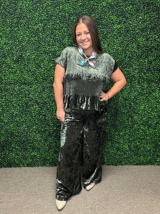 Umgee Velvet Wide Leg Pant