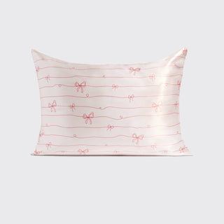 KITSCH Satin Standard Size Pillowcase in Striped Bows