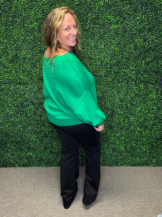 Umgee Green Off Shoulder Sweater