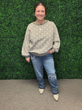 Easel Grey Flower Knit Top