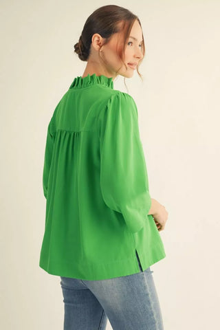 Jodifl Crinkled Ruffle Neck Top