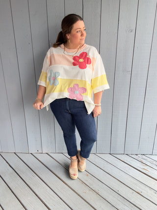 Easel Flowers and Stripes Top Restock