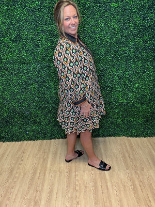 Geo Ruffle Mini Dress