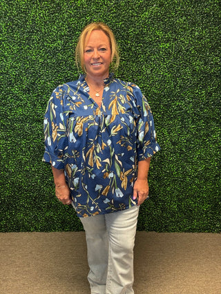 Blue Floral Trendy Blouse-Entro