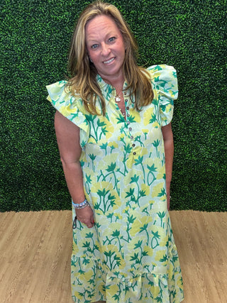 Entro Floral Flutter Sleeve Midi Dress