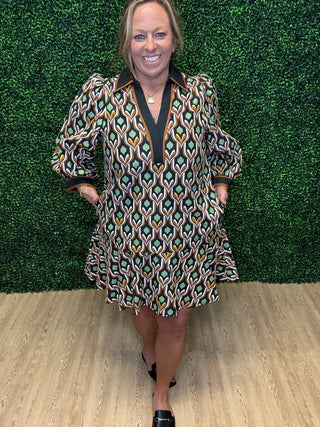 Geo Ruffle Mini Dress