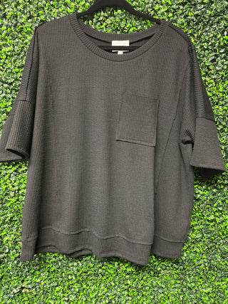 Black Ribbed Tunic Style Top