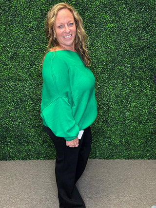 Umgee Green Off Shoulder Sweater