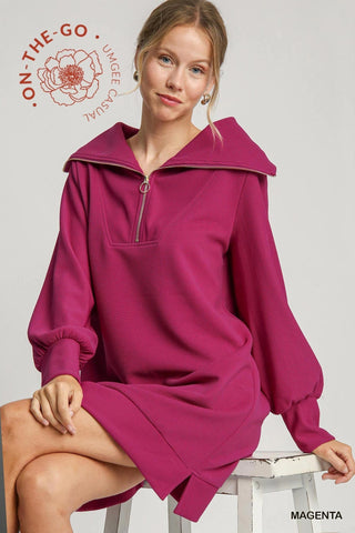 Quarter Zip Knit Dress-Umgee FINAL SALE