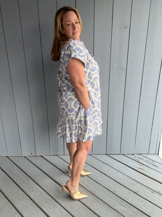 Entro Blue N Cream Printed Mini Dress