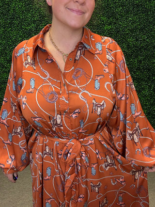 Western Satin Shirt Maxi Dress