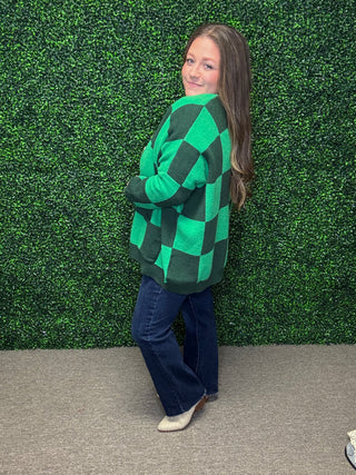 Green Checkered Cardigan