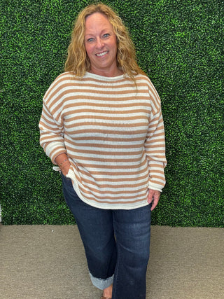 Tan Striped Sweater-White Birch