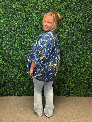 Blue Floral Trendy Blouse-Entro