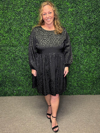 Animal Jacquard Print Long Sleeve Dress with Keyhole Back