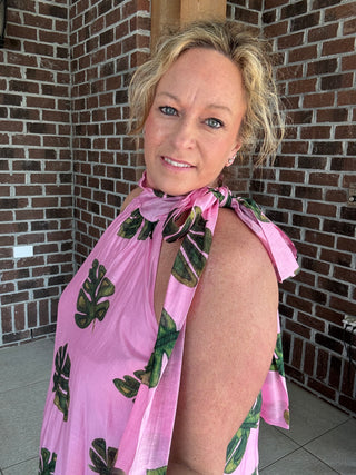 Entro Pink Tropical Halter Dress