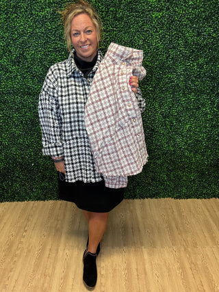 Tweed Plaid Pearl Button Shacket by Umgee