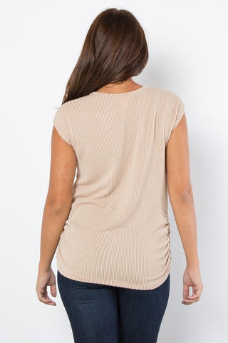 Raised Rib Side Shirred Top-Be Stage