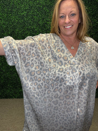 Umgee Metallic Leopard V Neck Mini