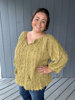 Easel Olive Textured  Blouse FINAL SALE